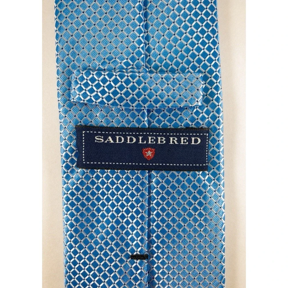 Saddlebred Slim  Silk Blend Tie, Micro Motif Woven Geometric Diamond,  Aqua, XL
